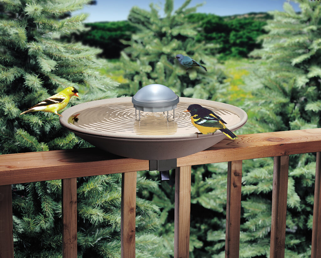 Birds attracted to bird bath with API® Water Wiggler